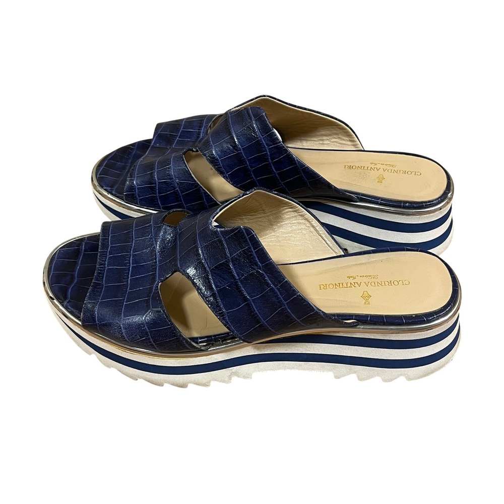 Clorinda Antinori The Marina Minimargh Navy Leather Platform Slide Sandals 40